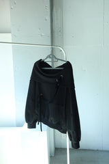 offshoulder ribbon hoodie(black)