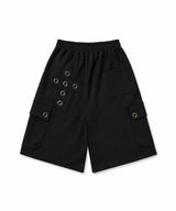 クロスアイレットバミューダスウェットパンツ - ブラック