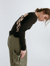 BACKLESS STRAP T-SHIRT / BLACK