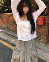テンバー Vネック レース ロングスリーブ Tシャツ