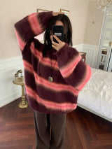Hazy Hairy Stripe Loose Rose-Fit Knit
