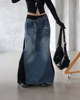 denim coloring belt SET maxi long skirt