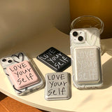 WhiteSilver- Love yourself Magsafe Phone Case Card Pocket Set