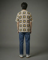 Beige&Navy Crocher Short Sleeve Cardigan