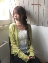 Gron Soft Scratch Wool See-Through Knit Cardigan