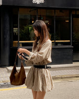 El Checkered Balloon Mini Dress