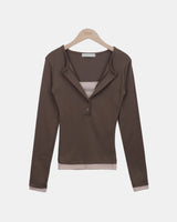 Seeun Contrast Button Long Sleeve T-Shirt