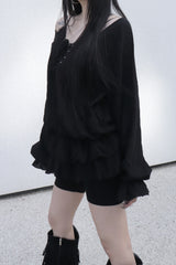 off-shoulder puff long blouse (2color)