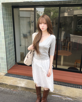 Dot frill midi skirt