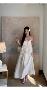 Mobile flower sleeveless long dress