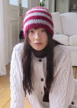 Hairy Stripe Beanie - Burgundy