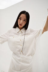 Linen crinkle half shirt, Ivory