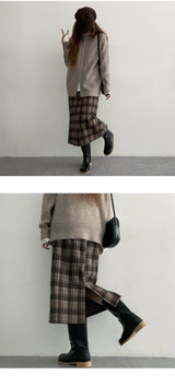 Carball Back Slit Checkered Banding Long Skirt