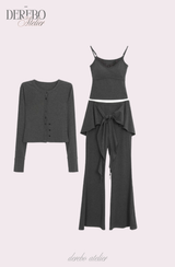 ロイヤル チャコール フリル トレーニング スリーピース セットアップ (Cardigan+Sleeveless+Pants)
