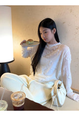 レースシースルールーズフィット長袖Tシャツ