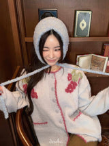 ピンクグラフニットウェアロングヘアカーディガン