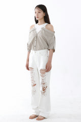 LOOSE OFF-SHOULDER SHIRT_BEIGE