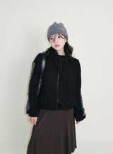 Hakata Stripe Coloring String Knitwear Zip-Up