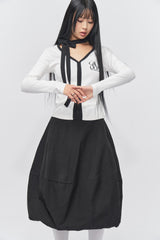 Logo Muffler V-neck Top White