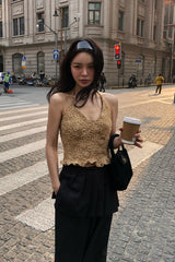 フラワーパターンホルタートップ_ベージュ