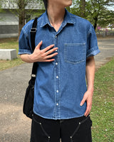 Parallel denim short sleeve shirt
