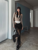 Boldy Eyelet Belted Bootcut Denim Pants