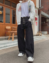 Look Fire Buckle Balloon Wide Denim Pants