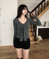 Hina Shirring Tie Ribbon Long Sleeve