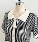 Carson Collar Color Matching Check Knit Cardigan