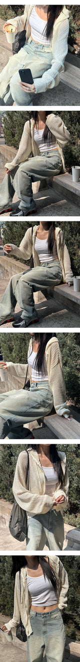 [Unisex] Daisy punching hood zip up(4color)