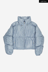 Piping shirring high-neck short padded jumper