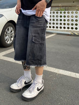 Vintage Washed Cargo Bermuda Denim Pants