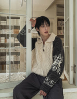 Bomb Cowichan color matching knit zip-up