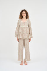 (24230WTLLN) ULLALA PAJAMAS Mazzle Long Sleeve Two-Piece Cream (30'S) Free Size