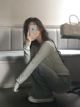 [MADE] Ray, U-neck rib long sleeve T-shirt