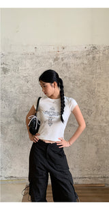 Lace nylon pocket strap cargo pants