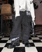 BBD Sprayed Logo Multi-Pocket Denim Cargo Pants (Black)