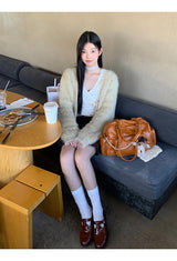 Pearl V-neck loose fit fur cardigan
