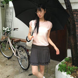 Teha ribbon strap wave flare mini skirt
