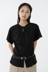 SHIRRED ROUND TOP_BLACK