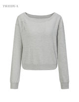 ステラリボンホットフィックスクロップオフショルダースウェットシャツ 3 Colors