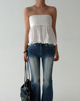 Punching Eyelet Smoke Tube Top Blouse