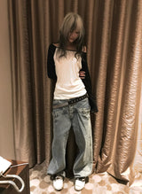 DOUBLE WAIST LOW WIDE DENIM PT