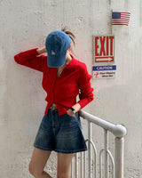 [BELLIDE MADE] Vivid, collar neck rib knit cardigan