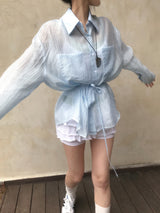 Back Note Back Strap Oversized Long Sleeve Shirt