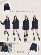 Twisted collar knit pants two-piece set