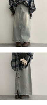 [High quality!] Lofe washing denim long skirt