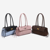 Vintage Jacquard Flap Baguette Shoulder Bag