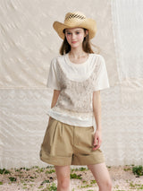 Tweed Lace Layered Faux Two-Piece Bustier Tee