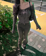 (BODY-SHAPING FIT♥) クラブレッグオータムスノーフレークストレッチウォッシュドデニムブラウンブーツカット